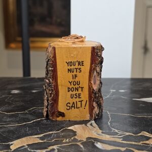 Vintage Wood Log Bark Salt Shaker "You're Nuts" Souvenir Plevna Ontario Canada